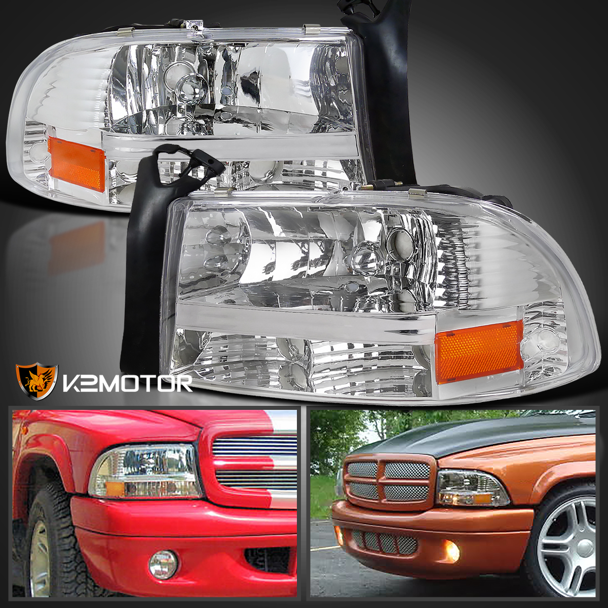 Fits 1997 2004 Dodge Dakota Durango Clear Headlights Lamps Pair Replacement Ebay