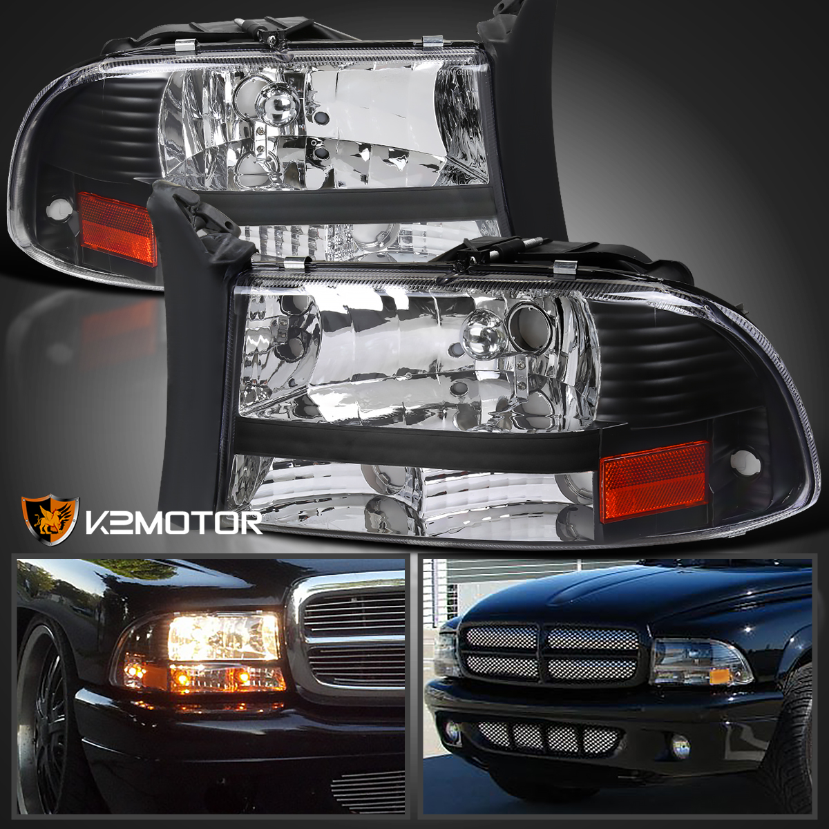 For 1997 2004 Dodge Dakota Durango Suv Black 1pc Style Headlights Left Right Ebay