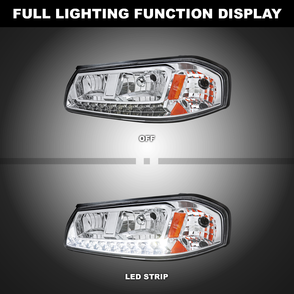 Smoke LED Strip Headlights For 2000-2005 Chevy Impala - Driver & Passenger Side