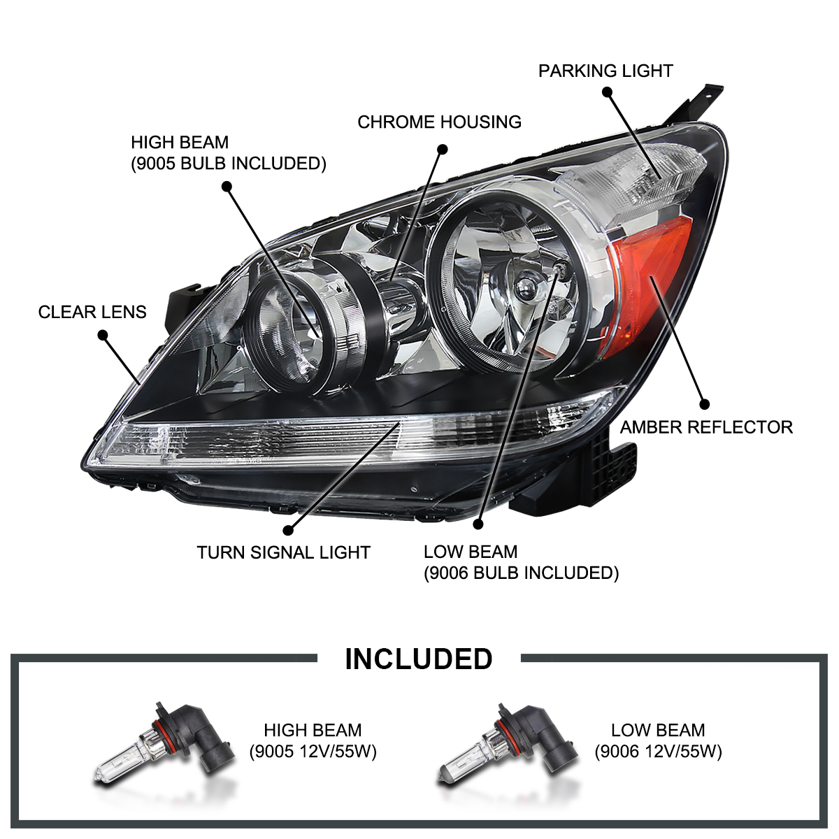 For 20052007 Honda Odyssey Clear Replacement Headlights Lamps Pair
