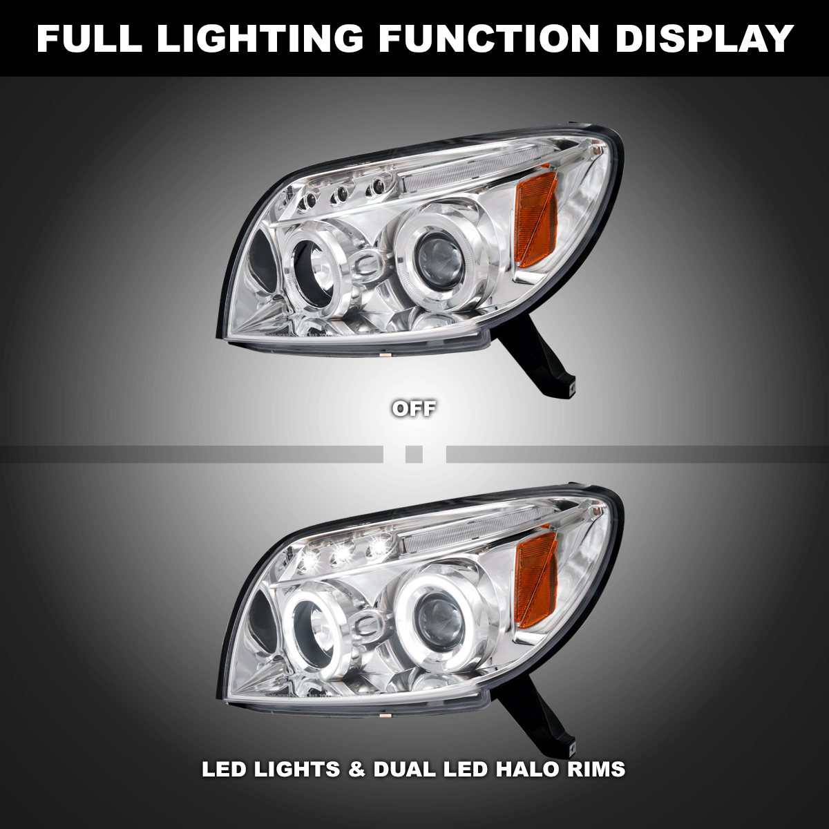 パーツ SUPER BATTLE HALOGEN LIGHT PRO RUNNER 88 Fits 2003-2005 Toyota 4Runner LED Halo Projector Headlights Lamps