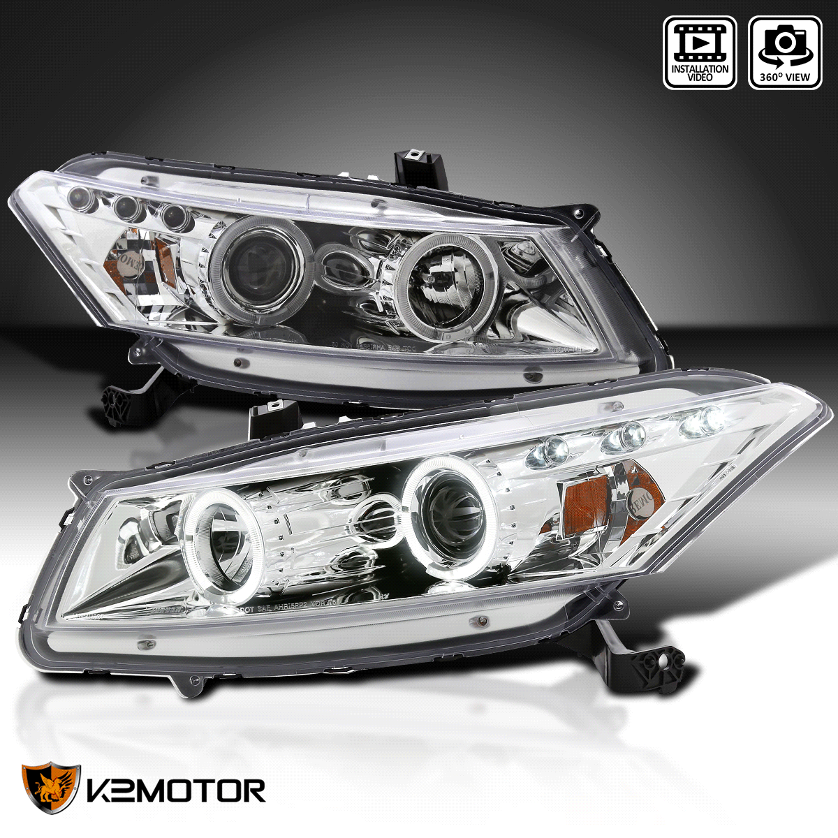 For 2008-2012 Honda Accord 2Dr Coupe Halo Projector Headlights Black Left+Right