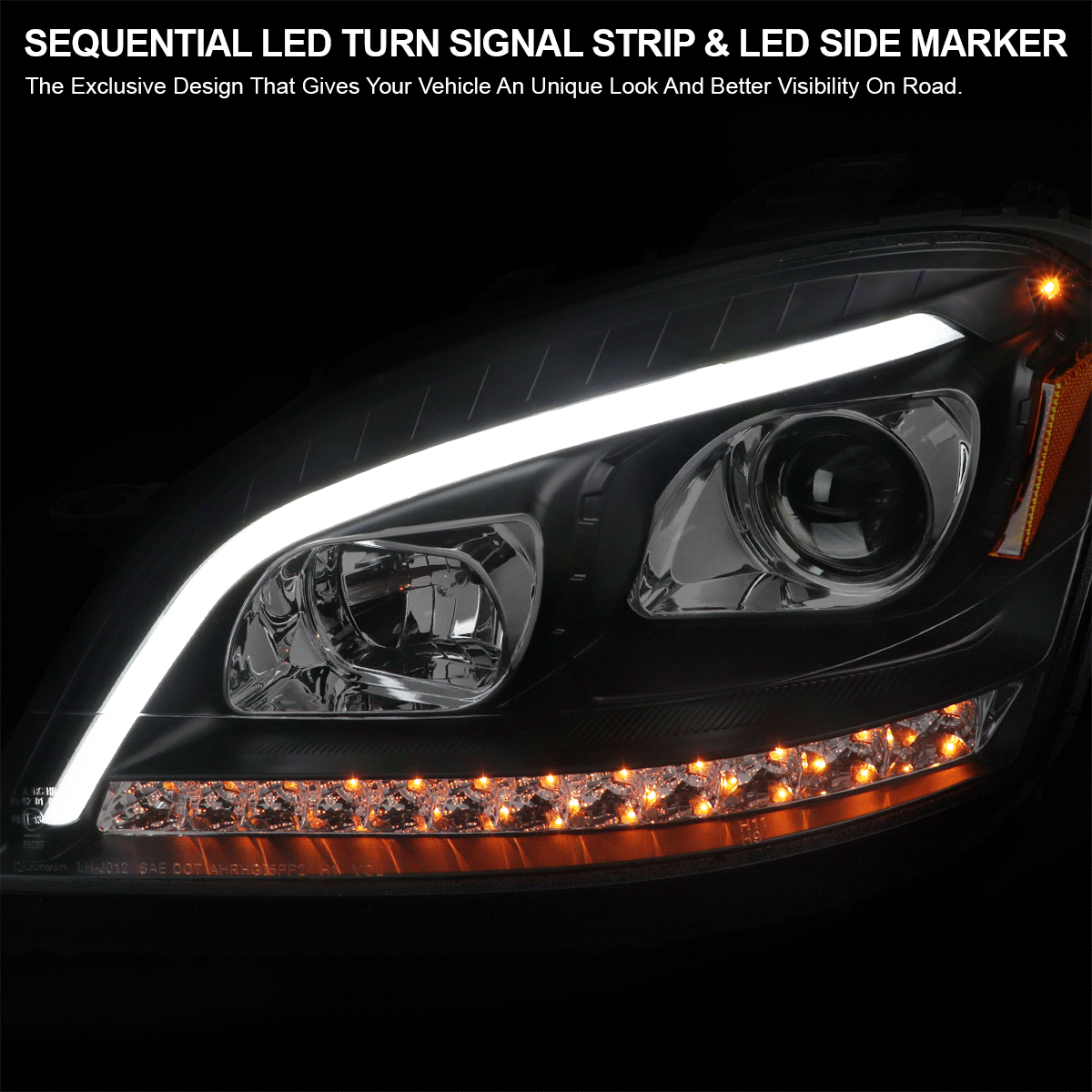 Spec-D Tuning Glossy Black Projector Headlights with LED Sequential Turn Signals Compatible with 2009-2011 Mercedes Benz W164 ML320, Left + Right Pair Headlamp Assembly
