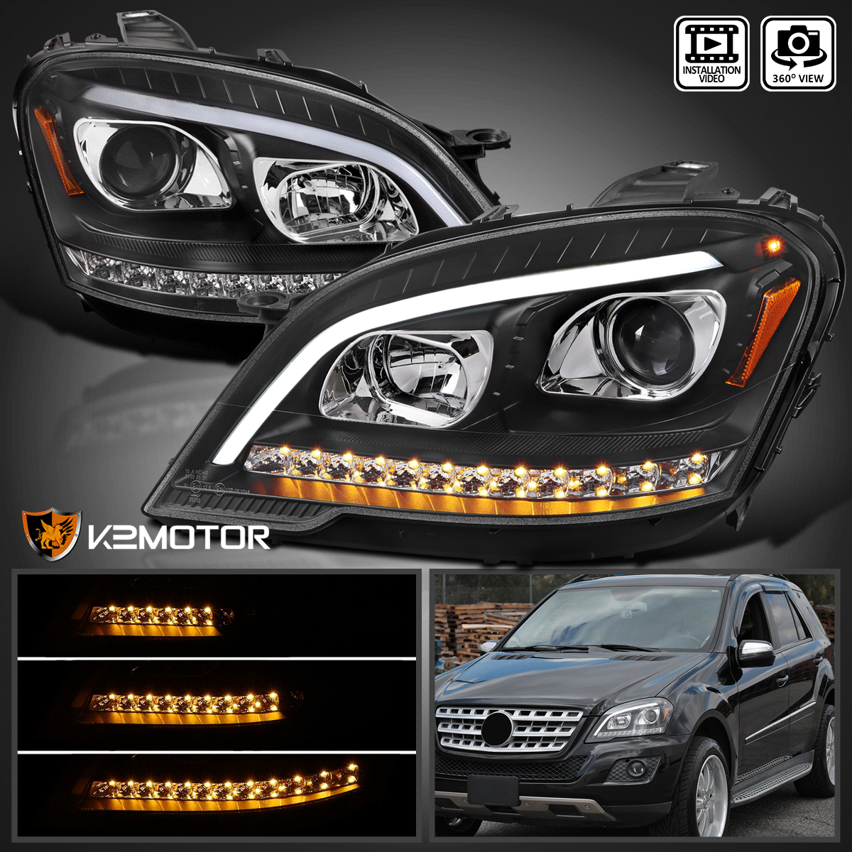 Mercedes Benz ヘッドライト　テールライト 1台セット Black Fit 2009-2011 Mercedes Benz W164 ML320 LED Sequential