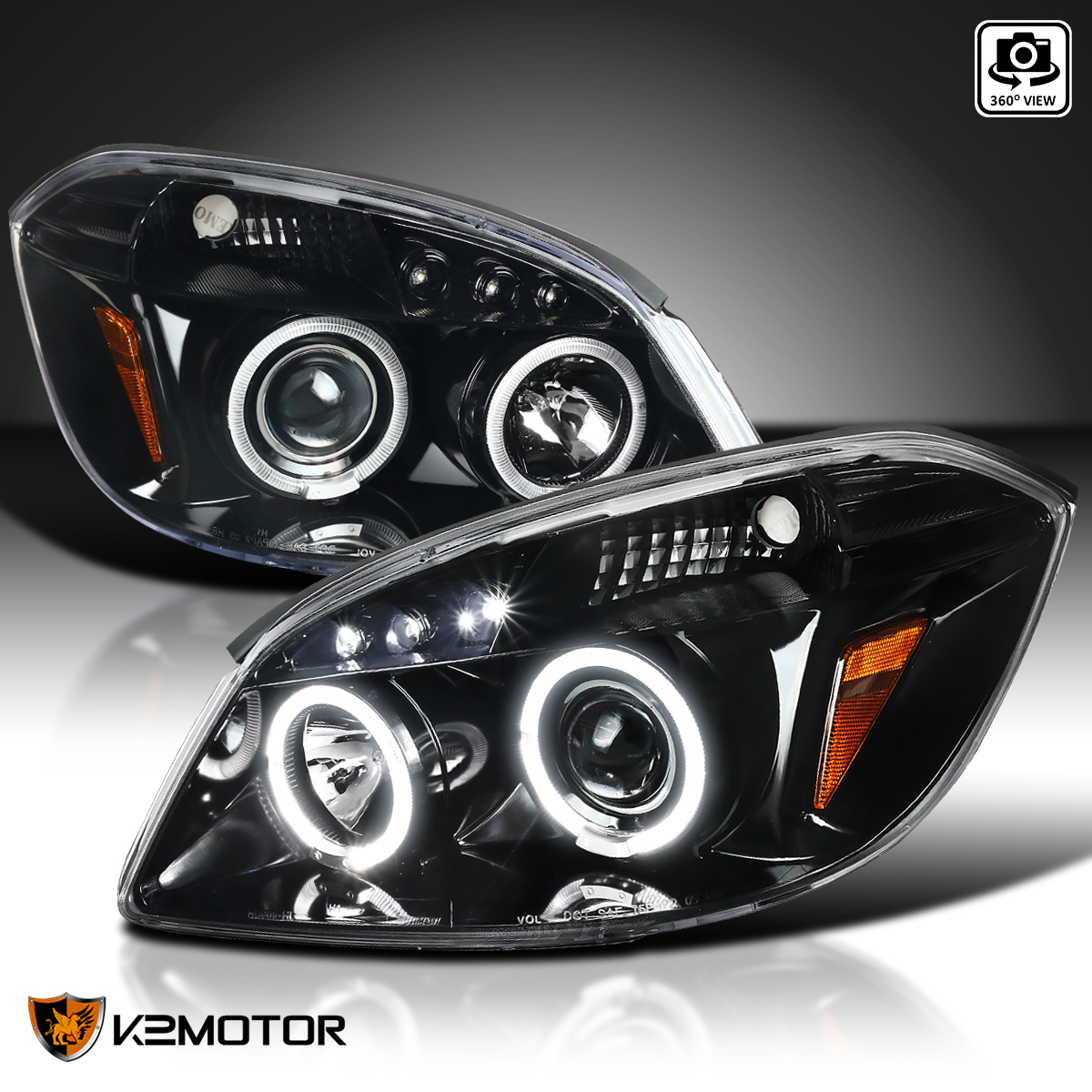 thumbnail image 2 of Spec-D Tuning LED Halo Projector Headlights Pair For 2005-2010 Chevy Cobalt / 2005-2006 Pontiac Pursuit – Chrome Housing, Clear Lens 2 of 6