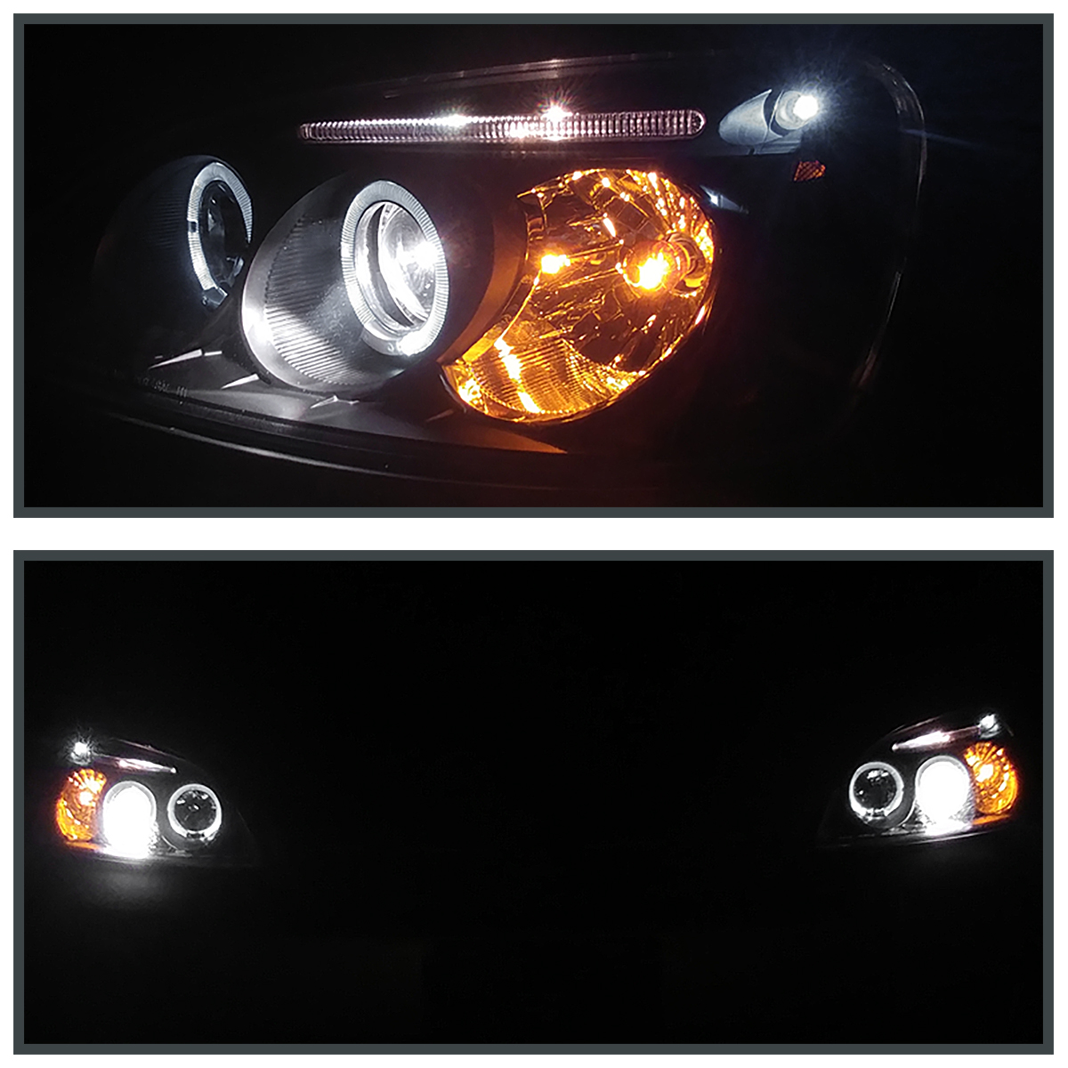 LED Halo Projector Headlights For 2001-2003 Honda Civic Coupe & Sedan – Chrome Housing, Clear Lens