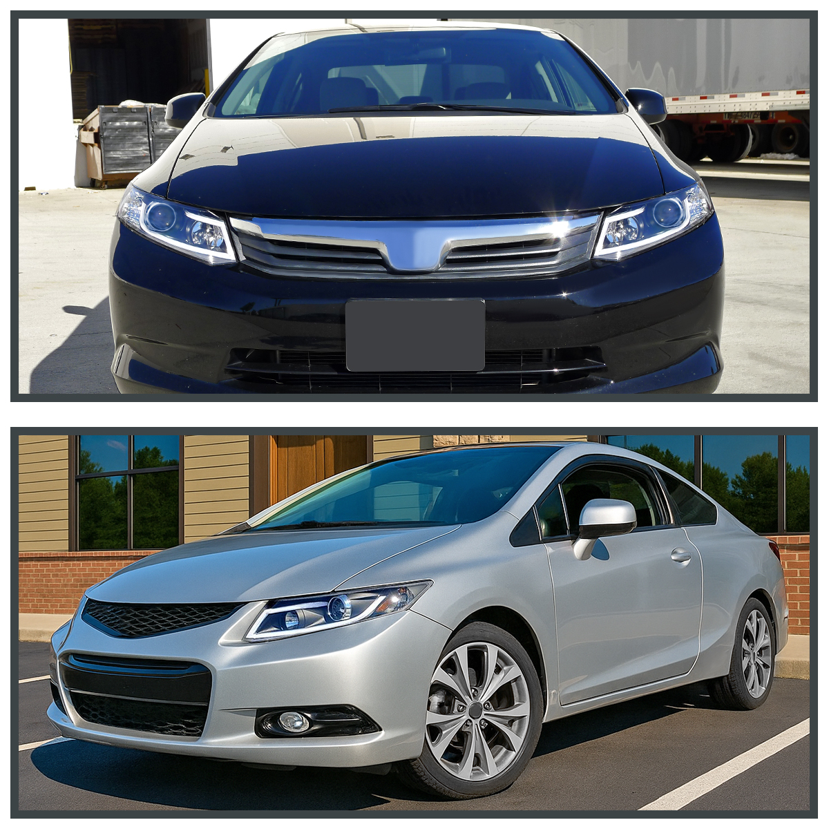 For 20122015 Honda Civic LED Light Bar Projector Headlights Cyrstal