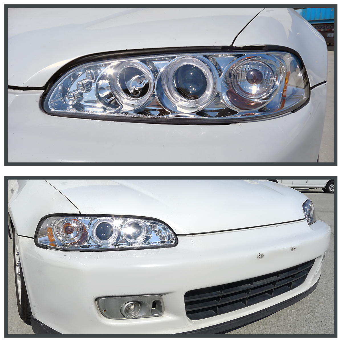 For 92-95 Honda Civic 2/3/4Dr Clear LED Halo Projector