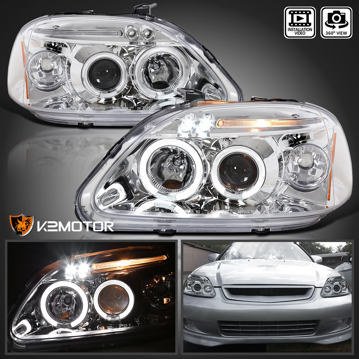 Halo Spec-D Tuning 2LHP-CV96JM-KS Black Projector Headlight