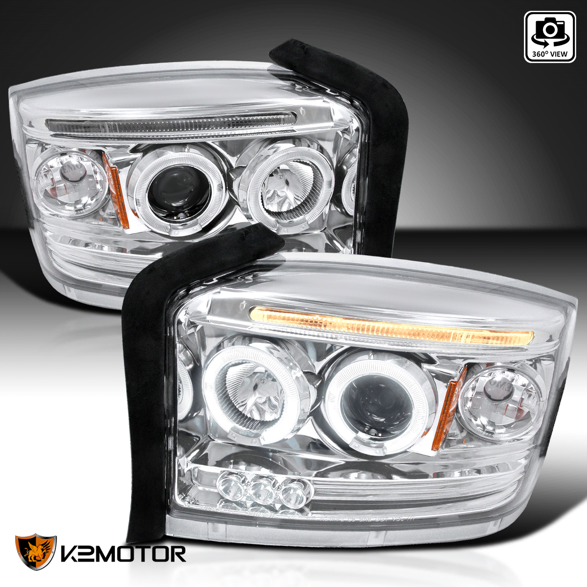 For 20052007 Dodge Dakota Clear LED DRL Halo Projector Headlights