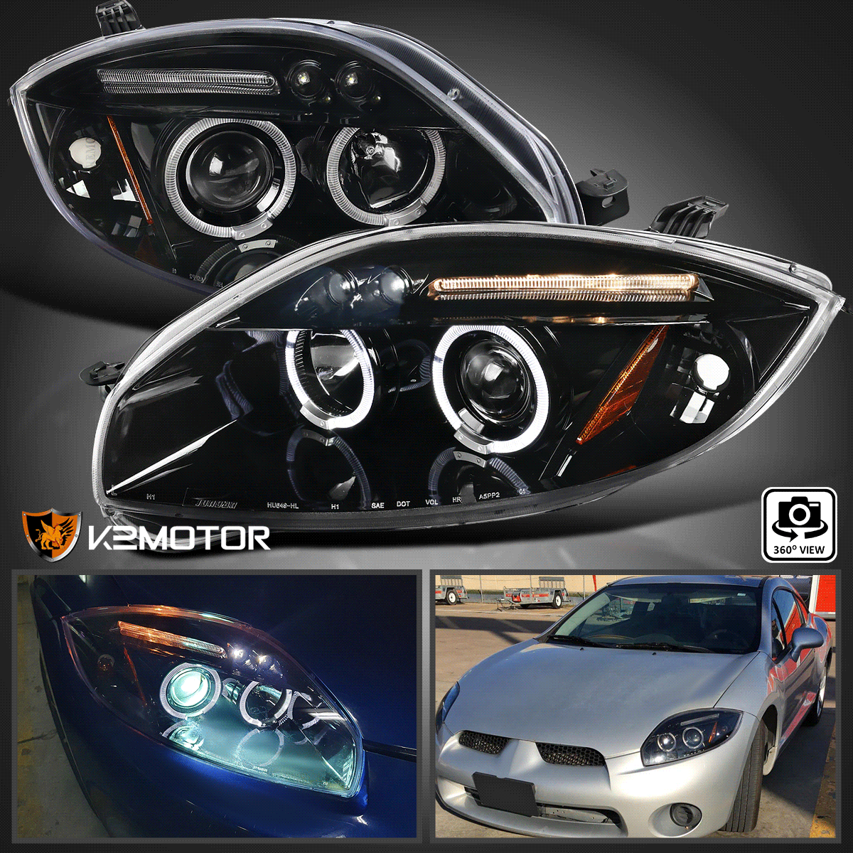 2006-2012 Mitsubishi Eclipse Jet Black LED Halo Projector
