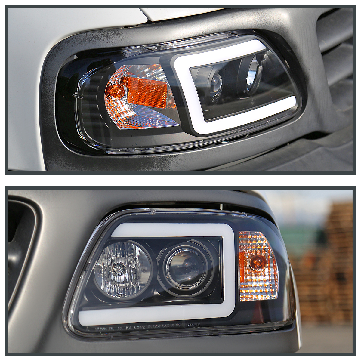 Black Fits 1997-2002 Ford F150 Expedition Projector Headlights