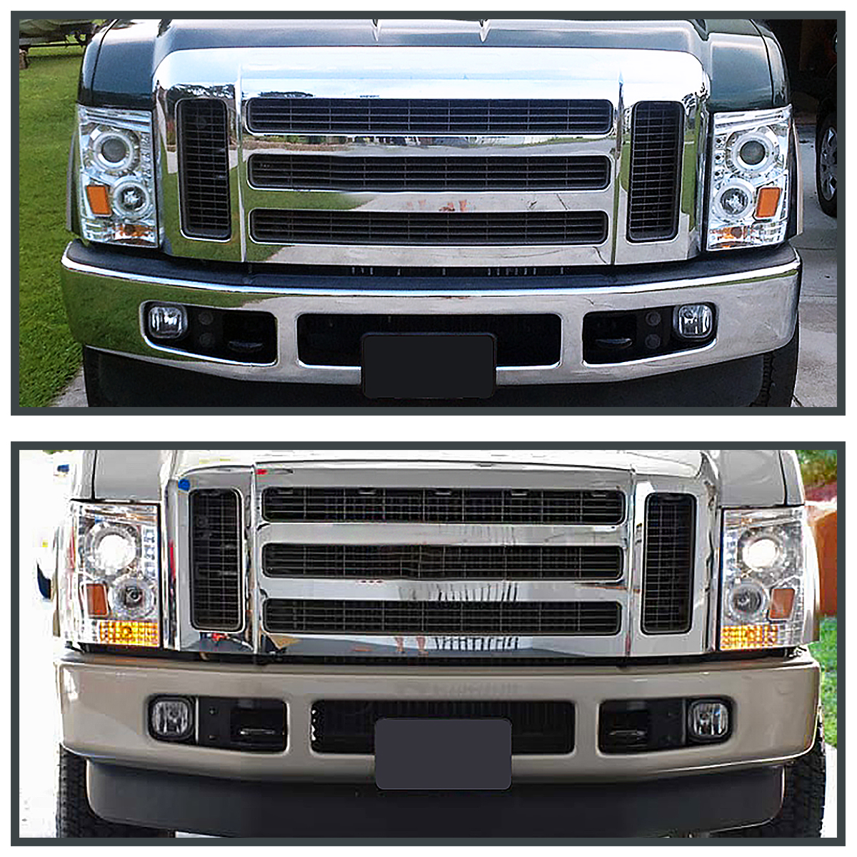 For 2008-2010 F250 F350 Super Duty Clear LED Halo Projector Headlights