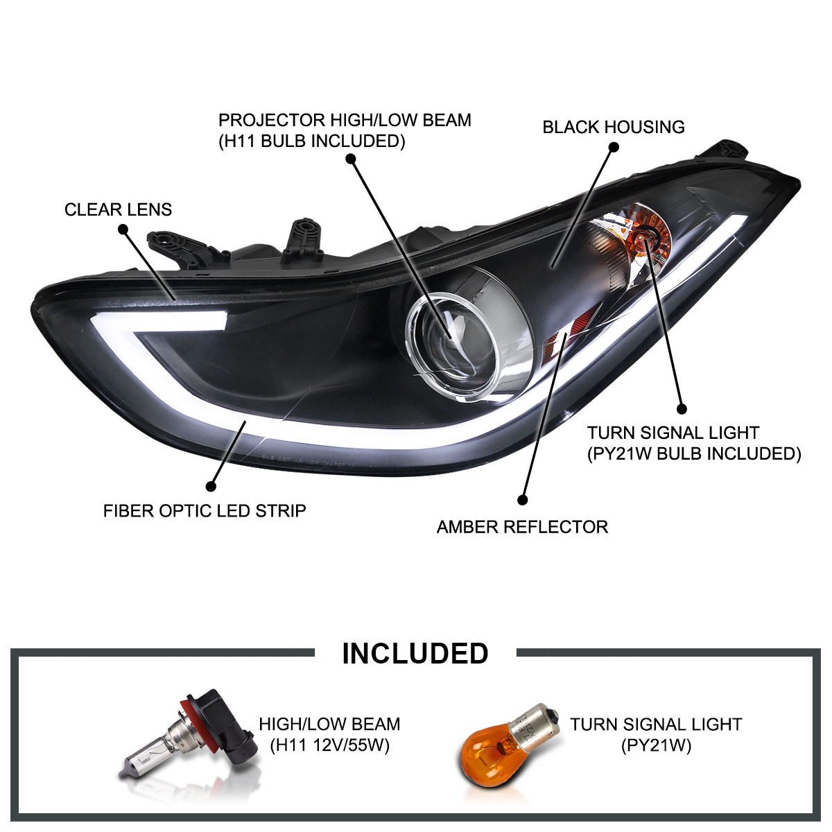 Phares Avant Projecteur COB Noir Pour Hyundai Elantra XD 2004-2006 (Facelift) - Conduite à Gauche