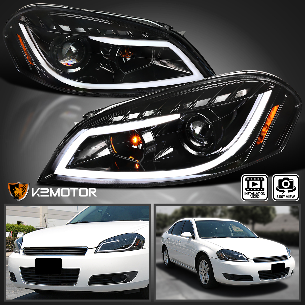 For 20062013 Chevy Impala Clear LED Strip Projector Headlights Lamps L