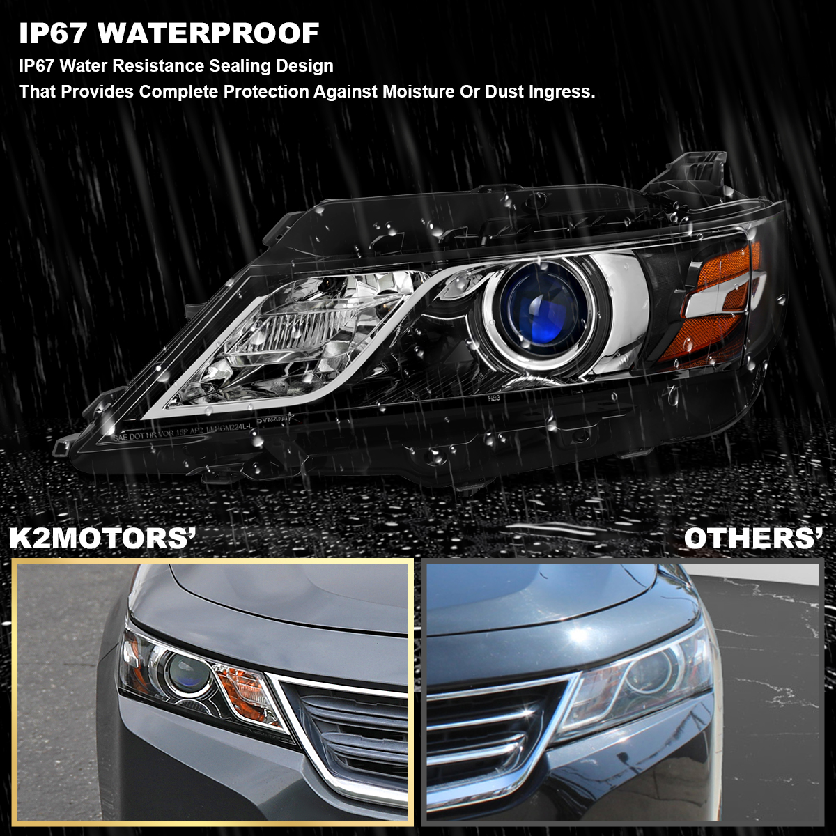 DNA Motoring HL LB CI00 CH AM For 2000 to 2005 Chevy Impala LED DRL Light Bar Headlight Chrome Housing Amber Corner Headlamp 01 02 03 04 Left + Right