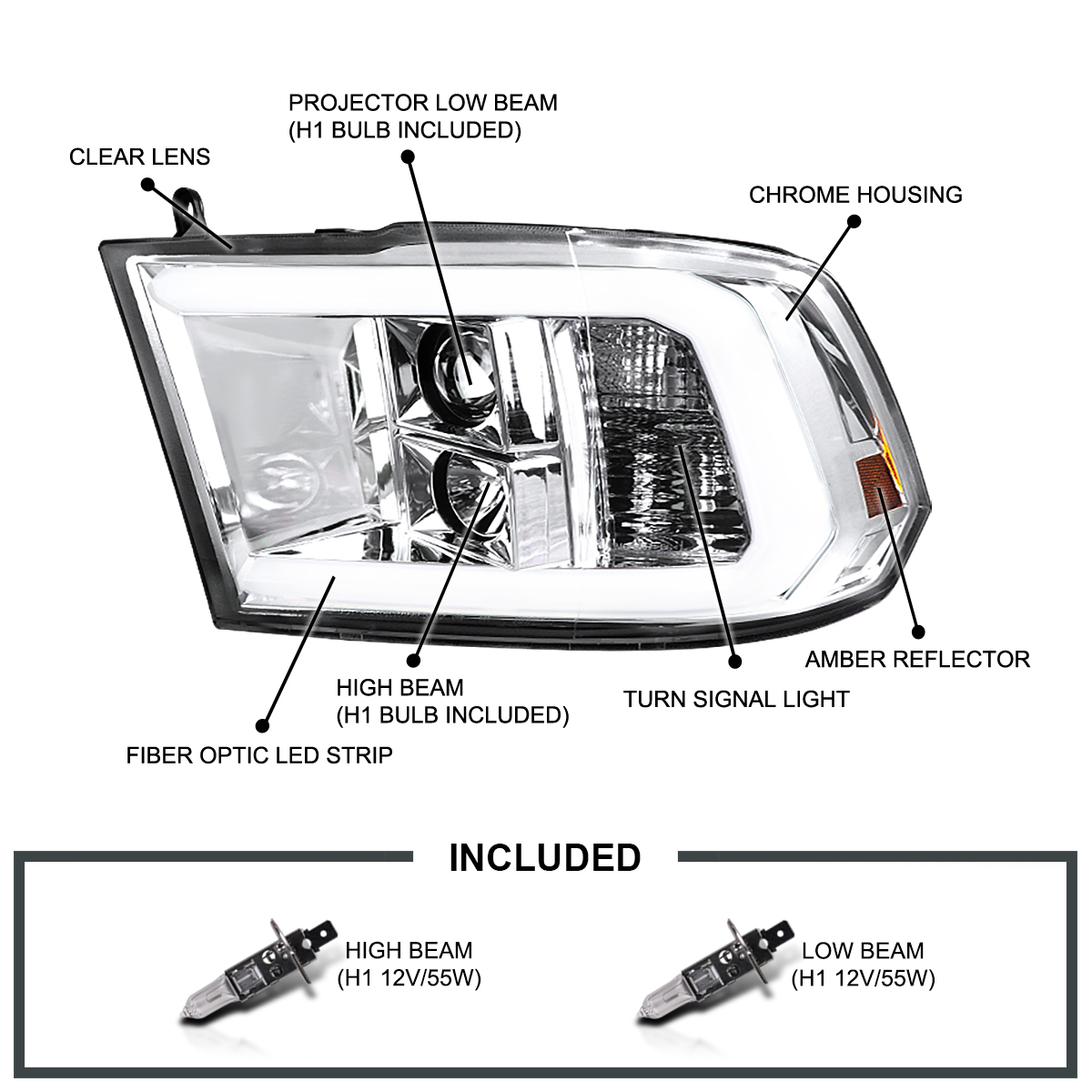 For 2009-2018 Dodge Ram 1500 2500 3500 LED Tube Projector Headlights Lamps L+R | eBay