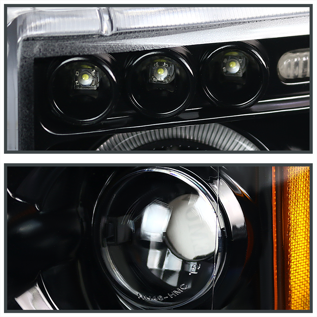 Dodge Ram 3500 1994-2001 Black LED Eyebrow Projector Headlights with
