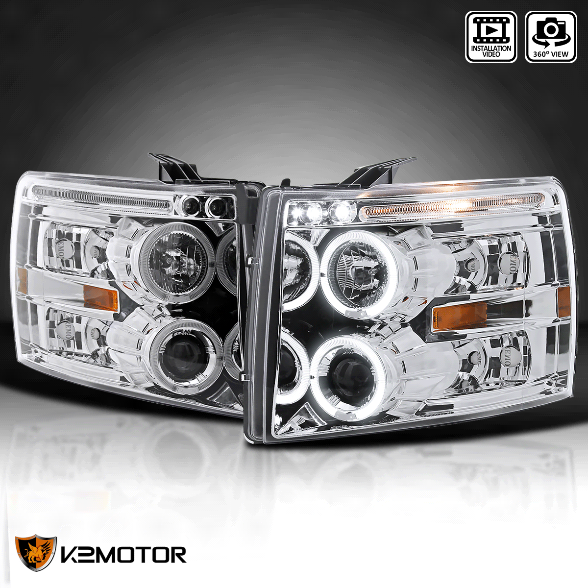 Fits 20072014 Chevy Silverado 1500/2500/3500 LED Halo Projector