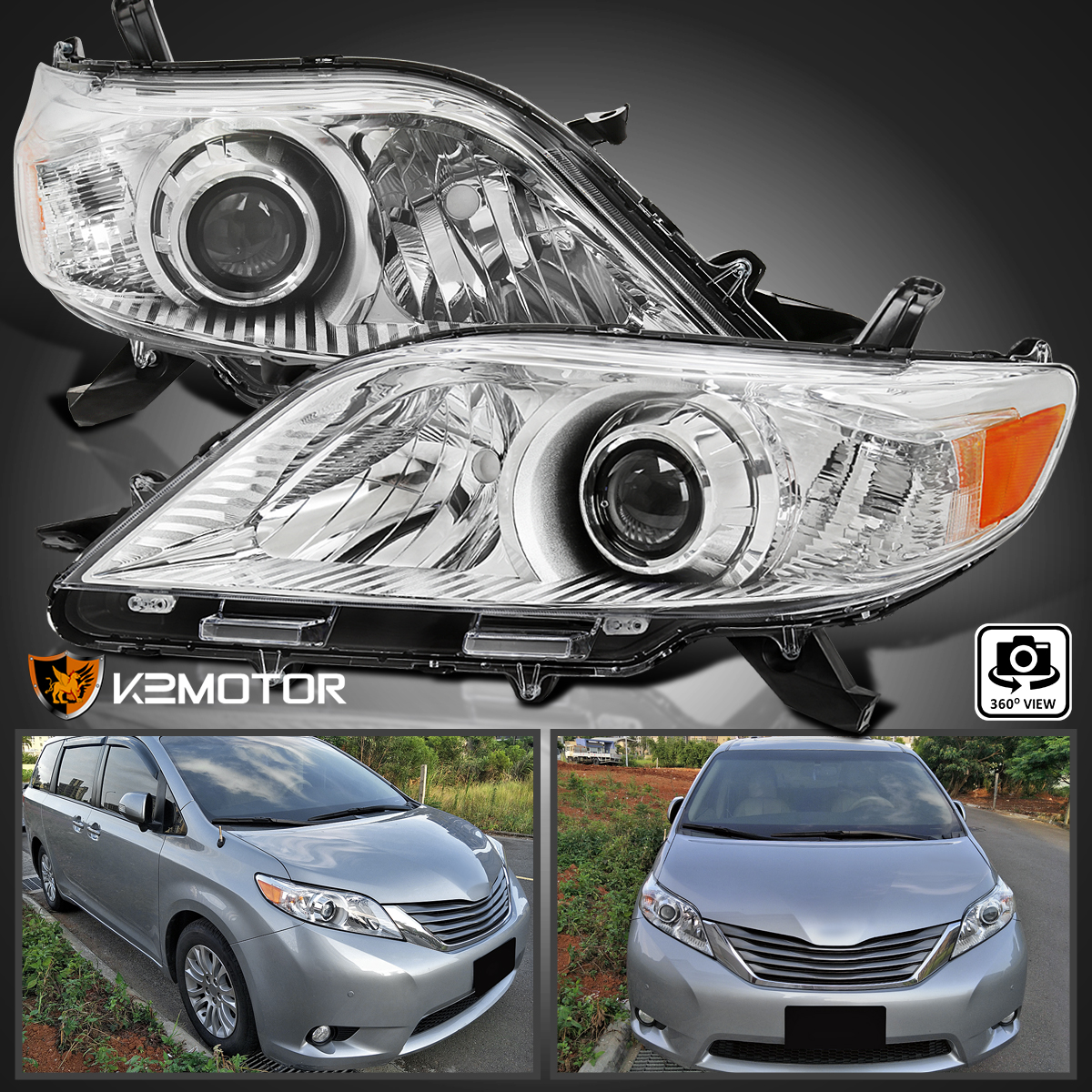 Toyota Sienna 2011-2017 Black Projector Headlights | A135RS8N101