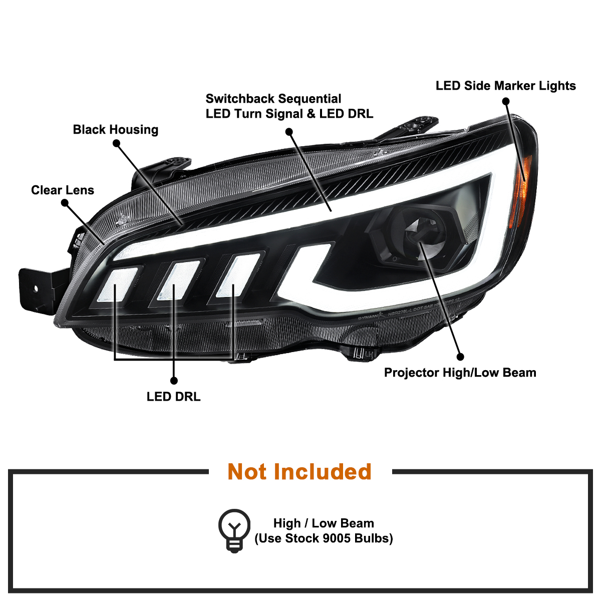 SUBARU TECNICA INTERNATIONAL LEDライト Fits 2015-2021 Subaru WRX STI Black Projector Headlights