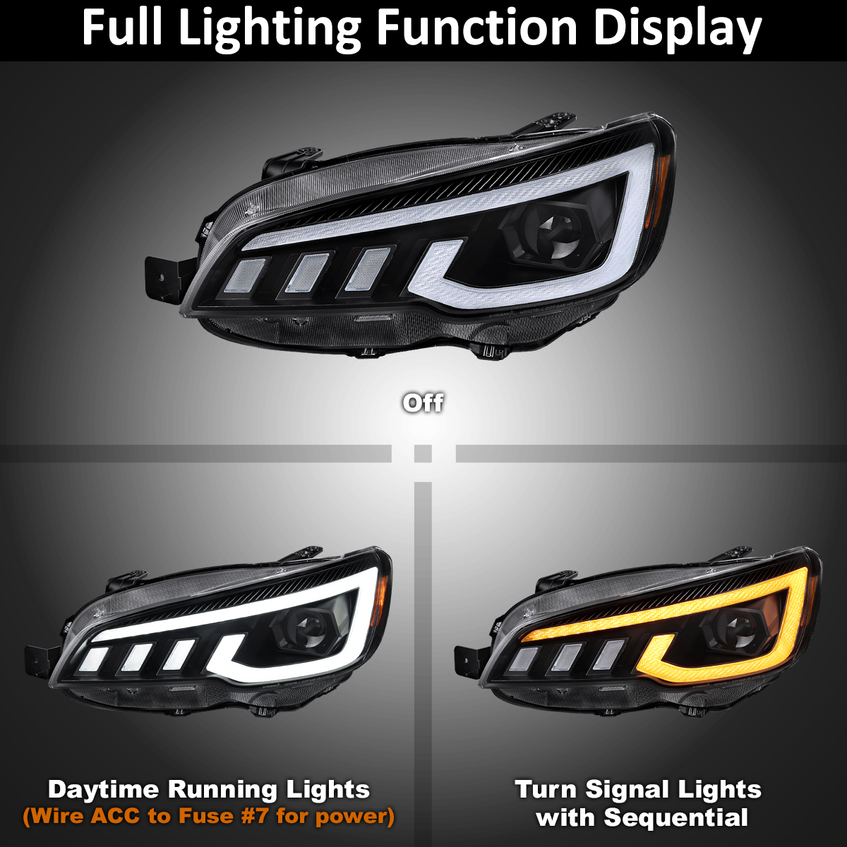 Fits 2015-2021 Subaru WRX STI Black Projector Headlights
