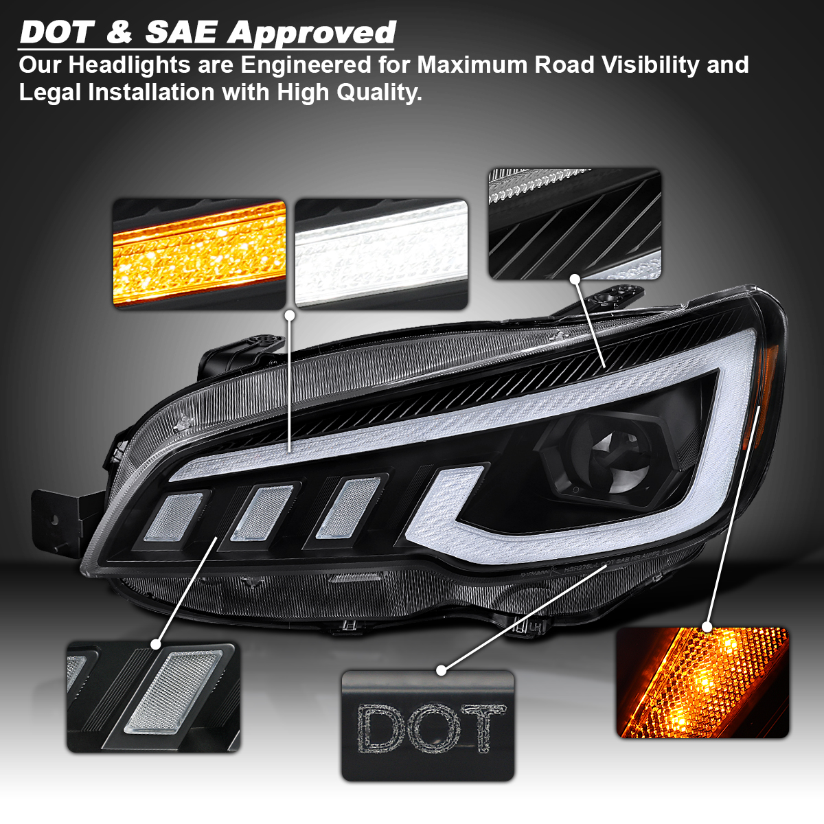 Fits 2015-2021 Subaru WRX STI Black Projector Headlights