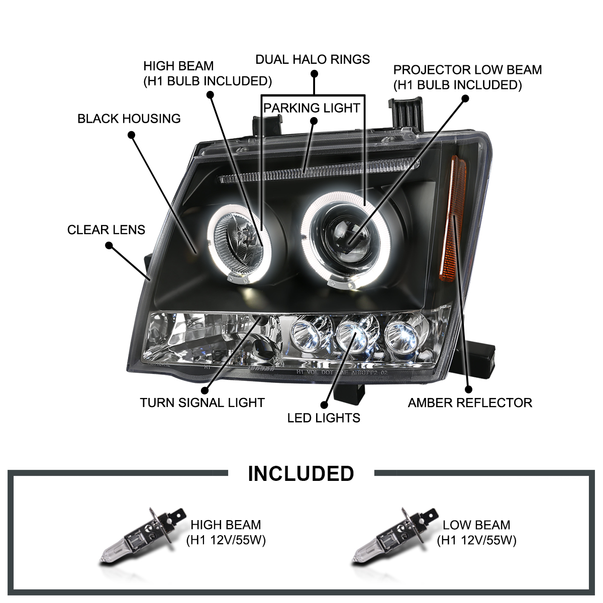 Black LED Halo Projector Headlights Set For 20052012 Nissan Xterra