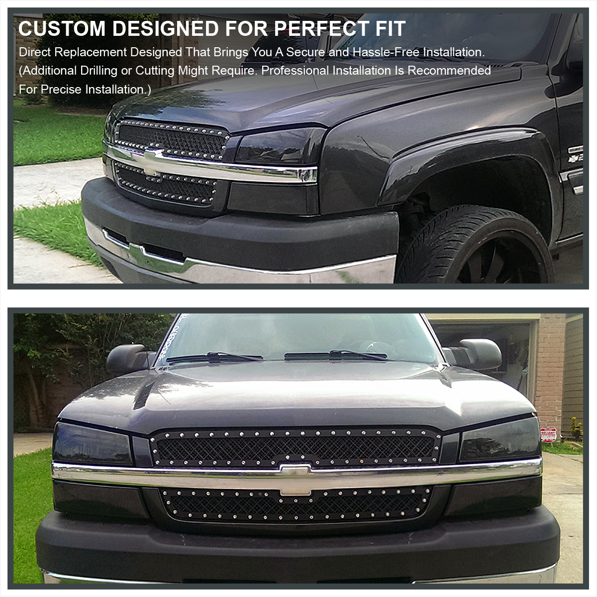 For 20032005 Silverado 0306 Avalanche Rivet Mesh Black Upper Grille