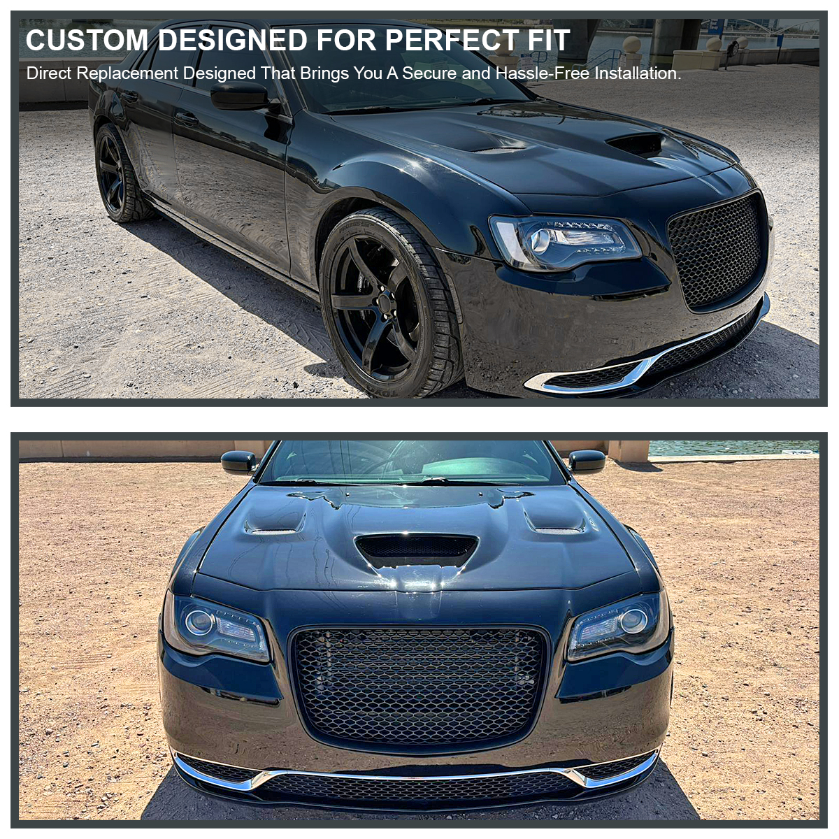 For 2015-2019 Chrysler 300 300C Black SRT Style Mesh Front Upper Hood