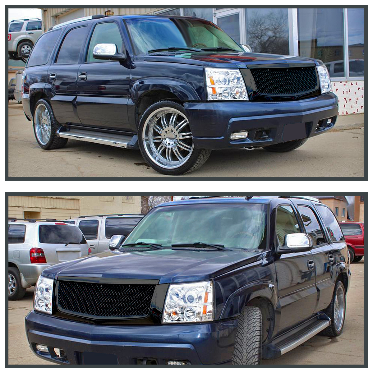 Fits 2002-2006 Cadillac Escalade Glossy Black Mesh Front Hood