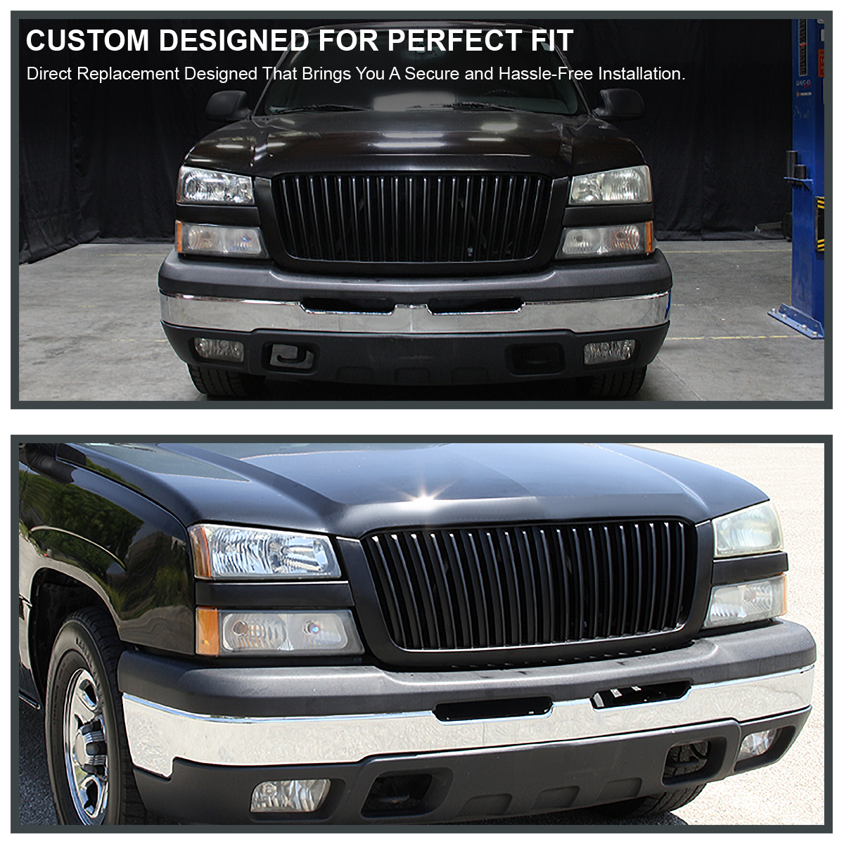 Chevy 03-06 Silverado Avalanche Black Front Grille 1pc Center Verticle Style