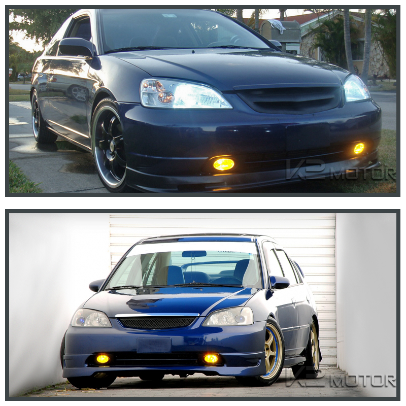 For 2001-2003 Honda Civic 2/4DR Yellow/Amber Lens Fog Lights Lamps w