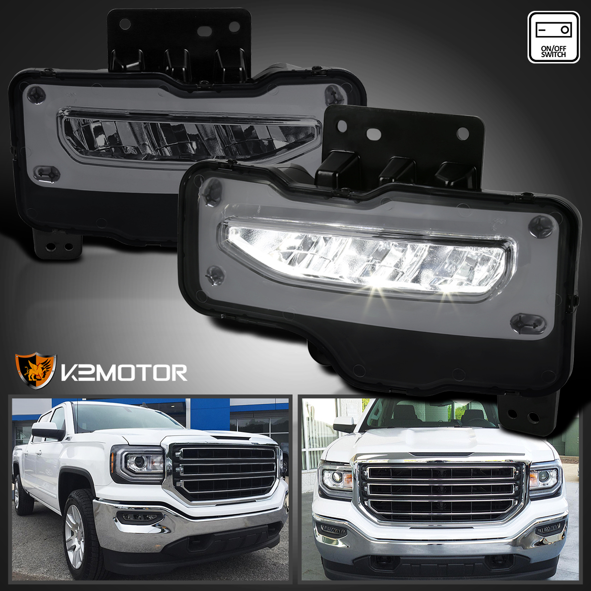 For 2016 2017 2018 GMC Sierra 1500 LED Bumper Fog Lights Driving Lamps