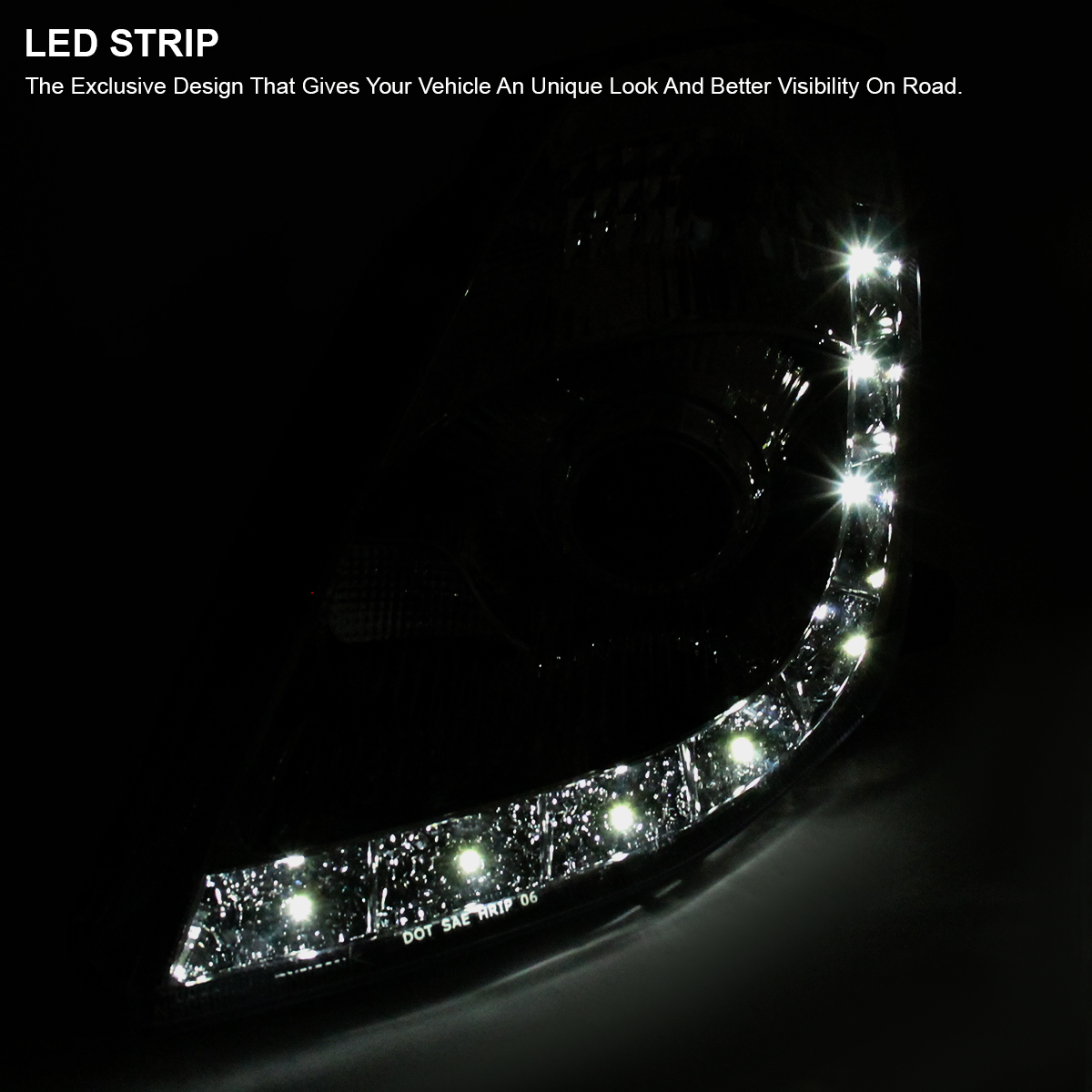 Clear Fits 2006-2009 350Z LED Strip Projector Headlights Lamps L+R