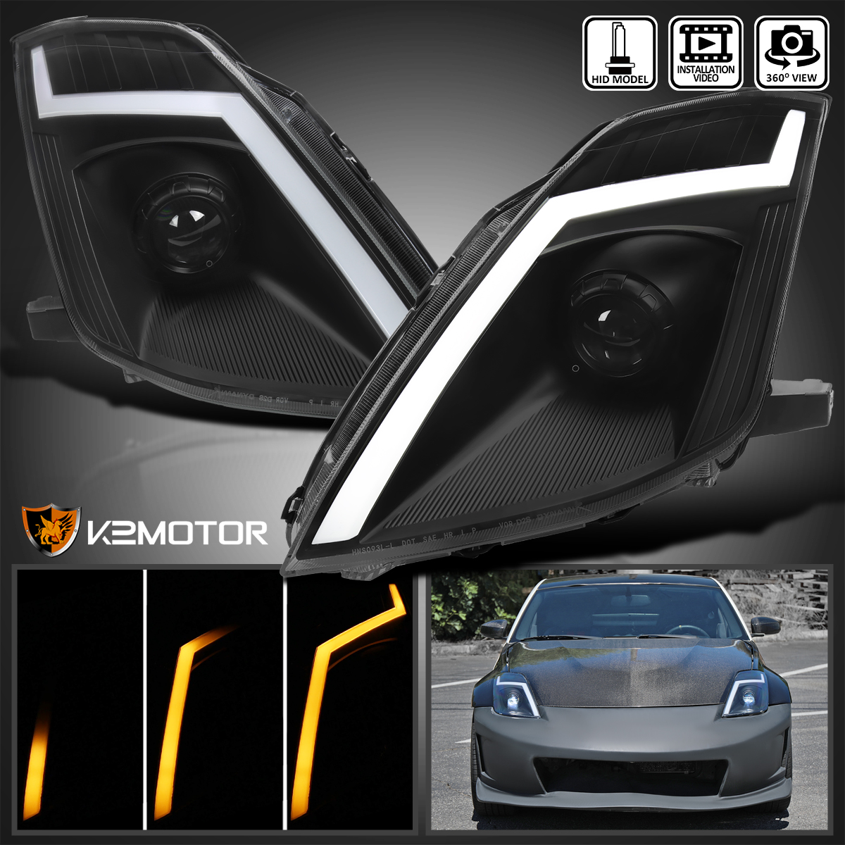 Black Fits 2003-2005 350Z Z33 Switchback LED Signal Projector