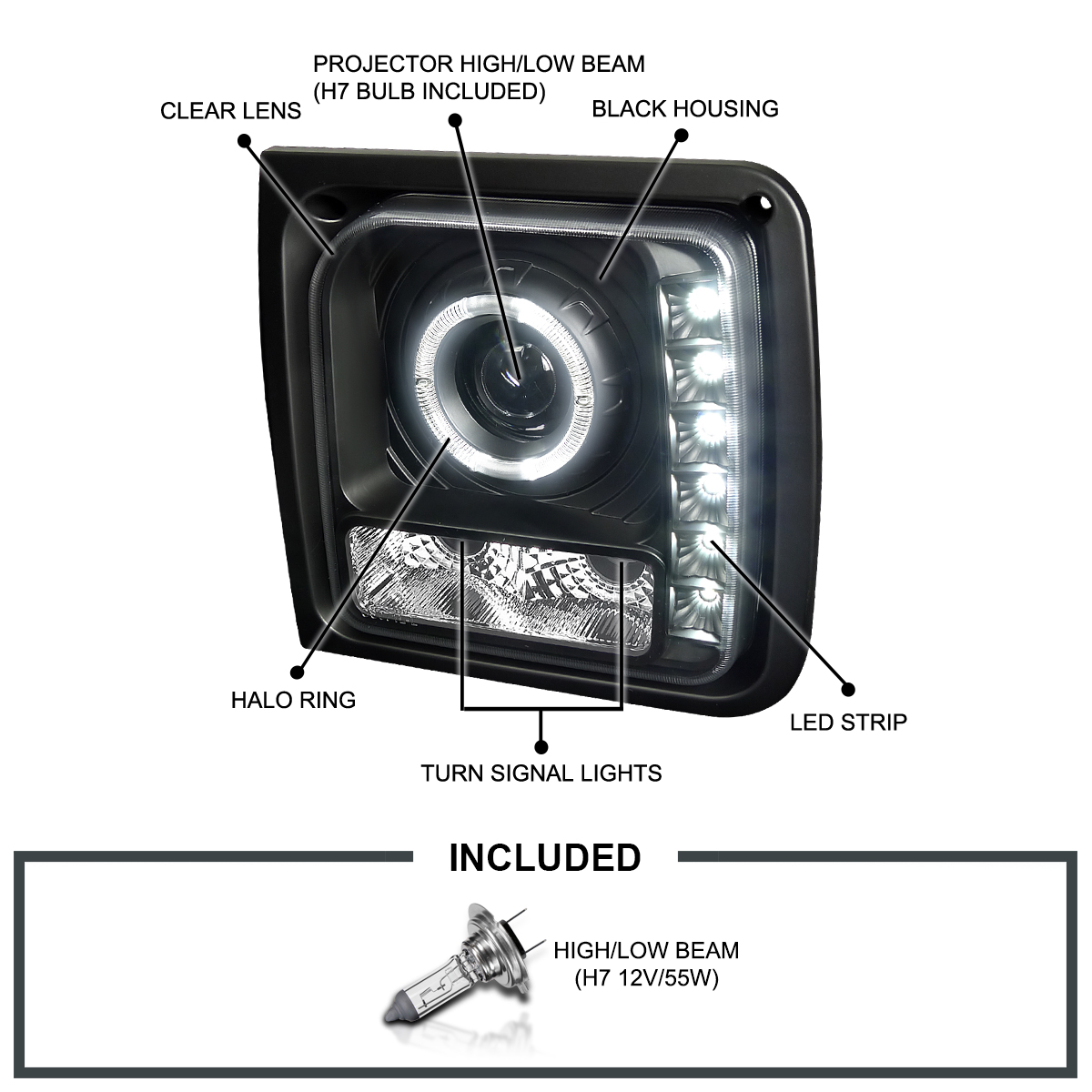 1997-2001 Jeep Cherokee Black Projector Headlights Lamps w//SMD LED
