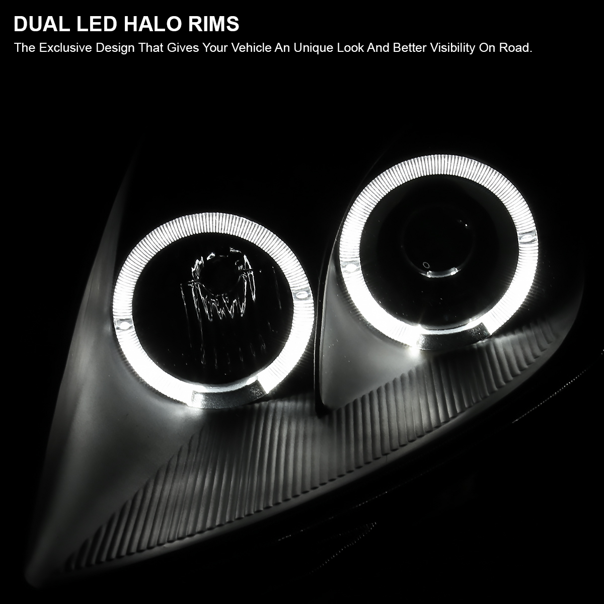 Pair Black Projector Headlights W/ LED Halo For 1997-1999 Mitsubishi Eclipse