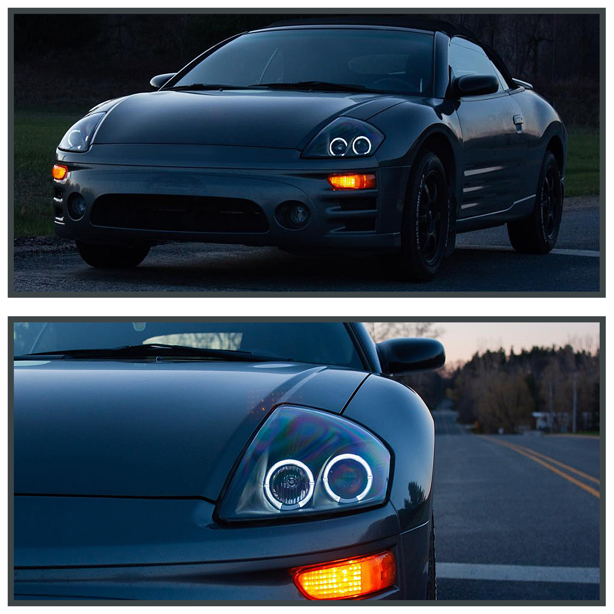 Black Headlights Pair For 2000-2005 Mitsubishi Eclipse - Direct Replacement L+R