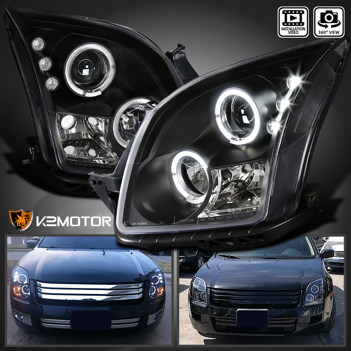 Fit 20062009 Ford Fusion Replacement Black LED Halo Projector