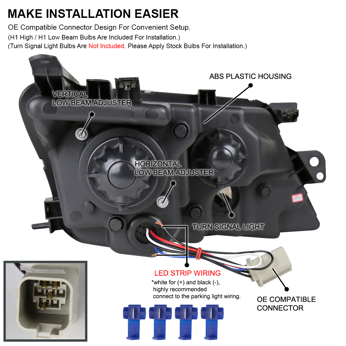 Fit 20102012 Ford Fusion Black LED Strip Projector Headlights Head