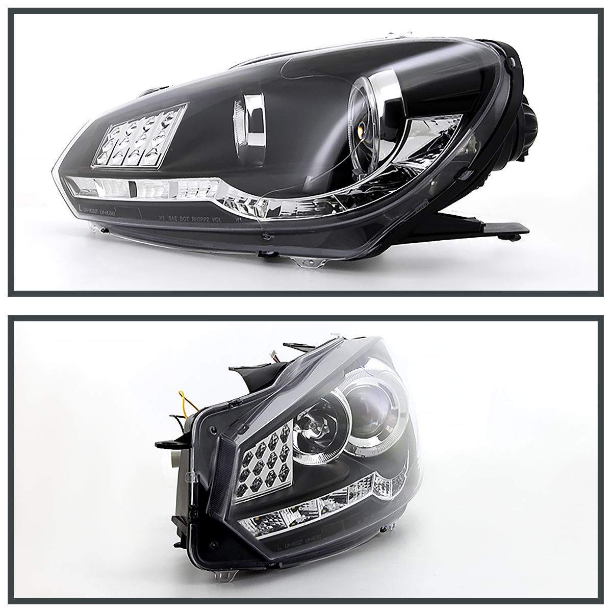 For 20092012 VW Golf GTI MK6 Black LED Halo Projector Headlights PAIR