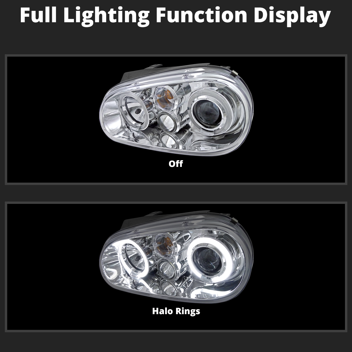 Fits 1999-2006 Volkswagen VW Golf MK4 GTI LED Halo Projector