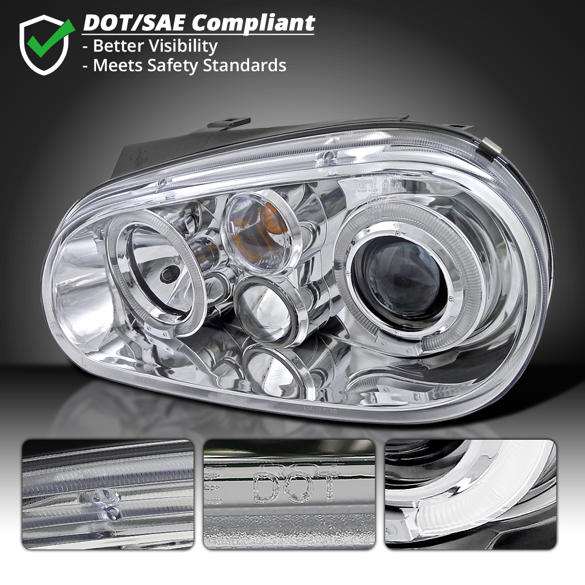 Fits 1999-2006 Volkswagen VW Golf MK4 GTI LED Halo Projector
