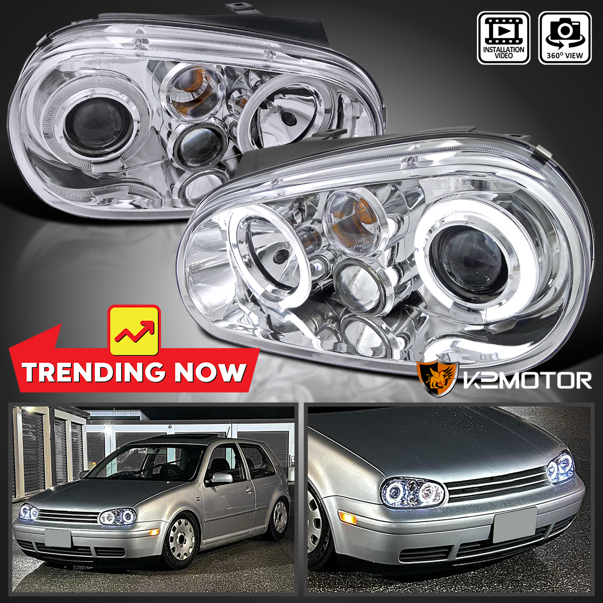 For 19992005 VW Golf GTI R32 MK4 Black LED Halo Projector Headlights