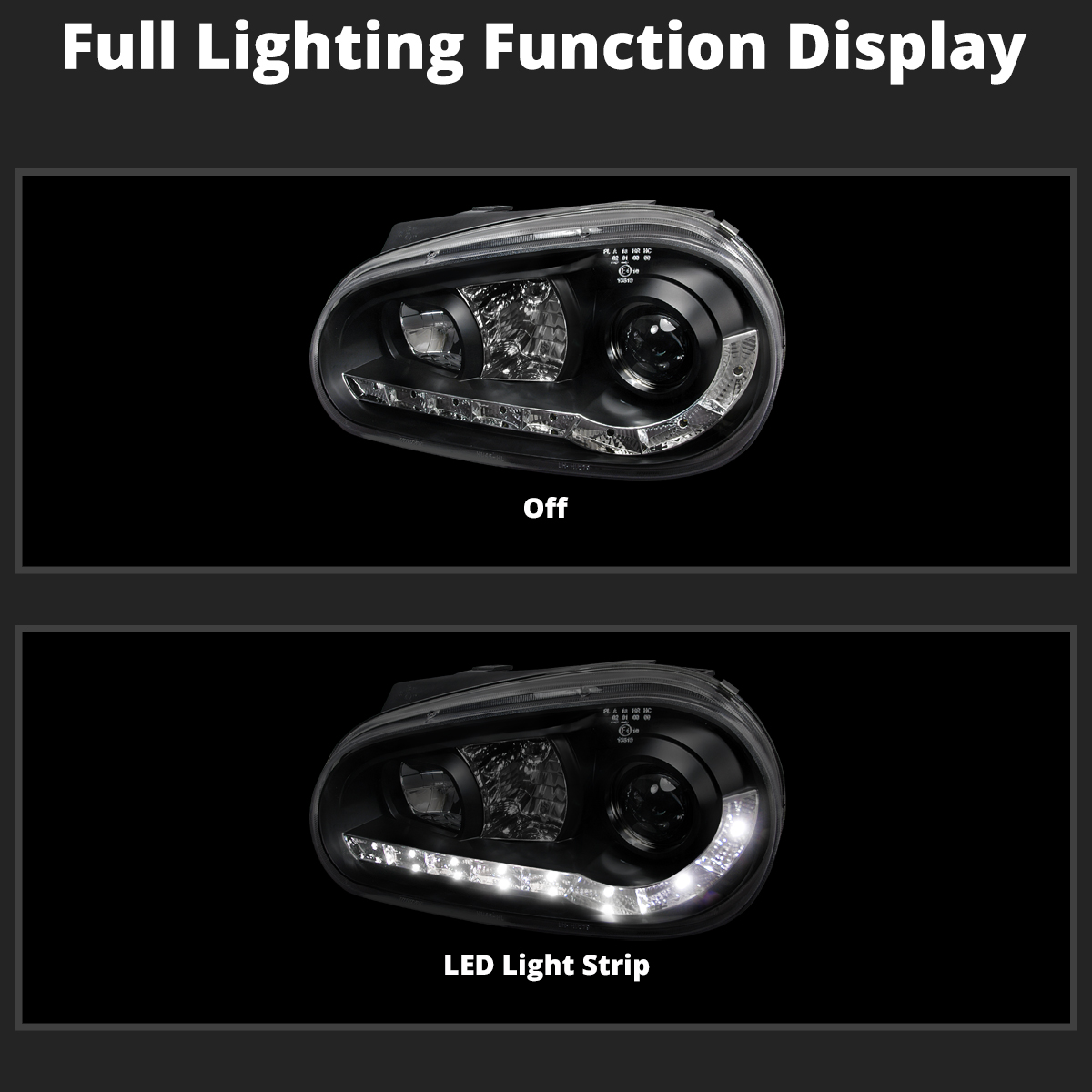 Black Fits 1999-2006 Volkswagen Golf MK4 LED Strip Projector