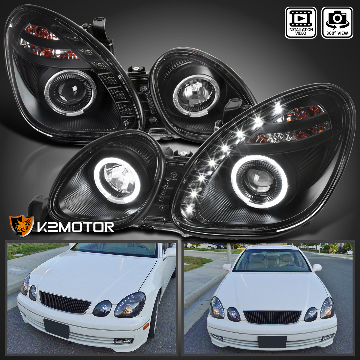 For 19982005 Lexus GS300/GS400 SMD LED+Halo Projector Headlights Pair