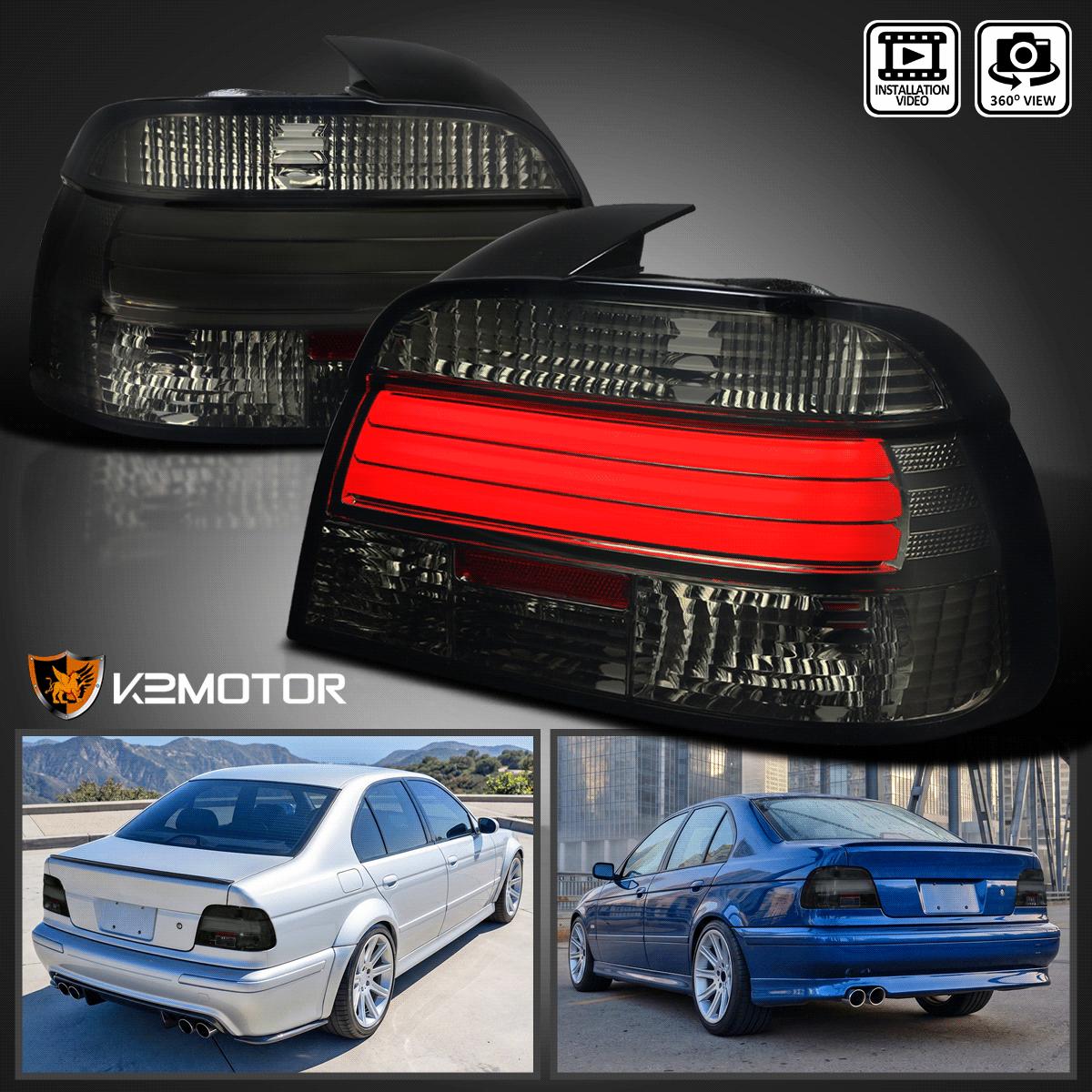 Fits 1997-2000 BMW E39 5-Series 528i 540i Smoke LED Tube Tail