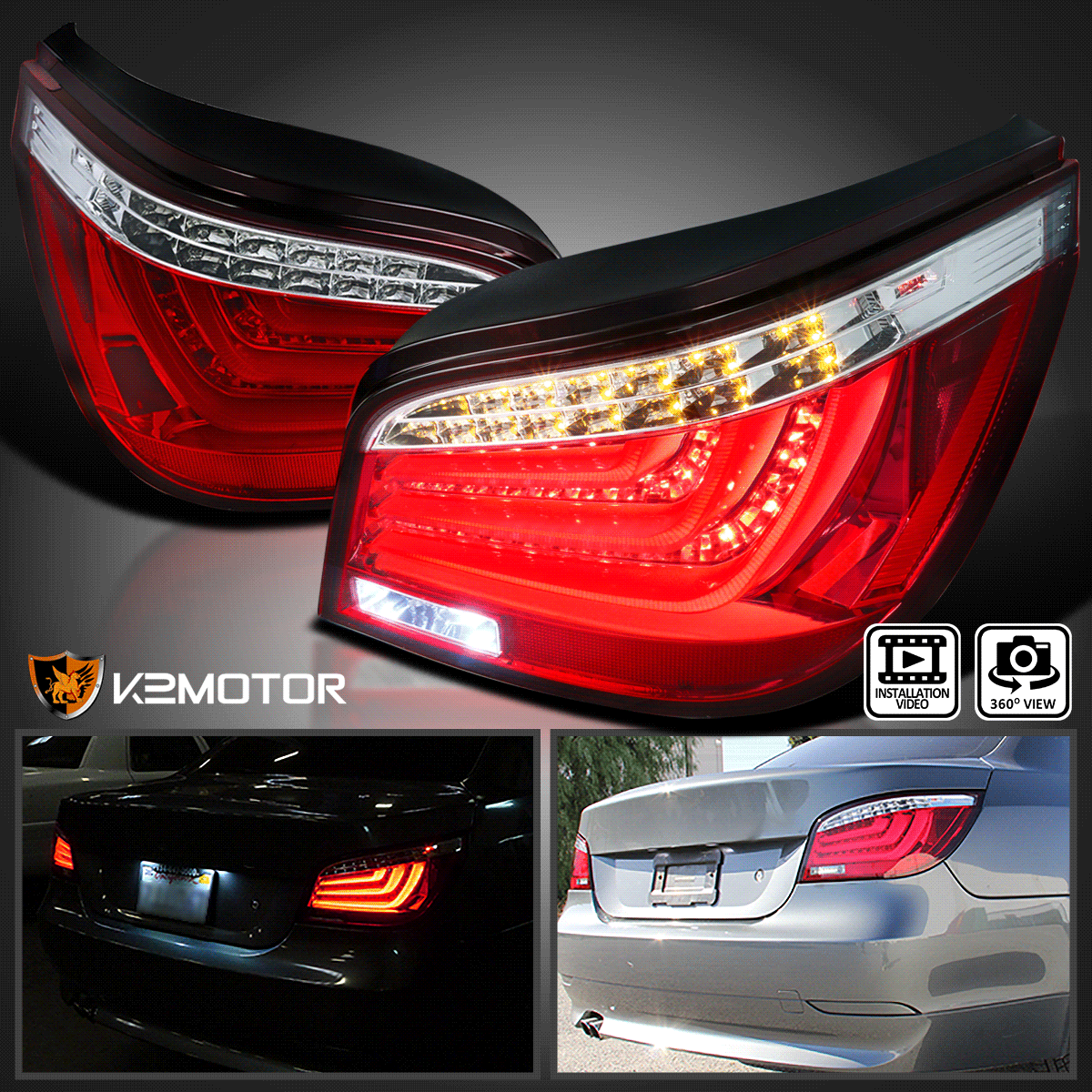 2004-2007 BMW E60 5-Series 525i//530i Red LED Light Bar Tail Brake Lamps Pair