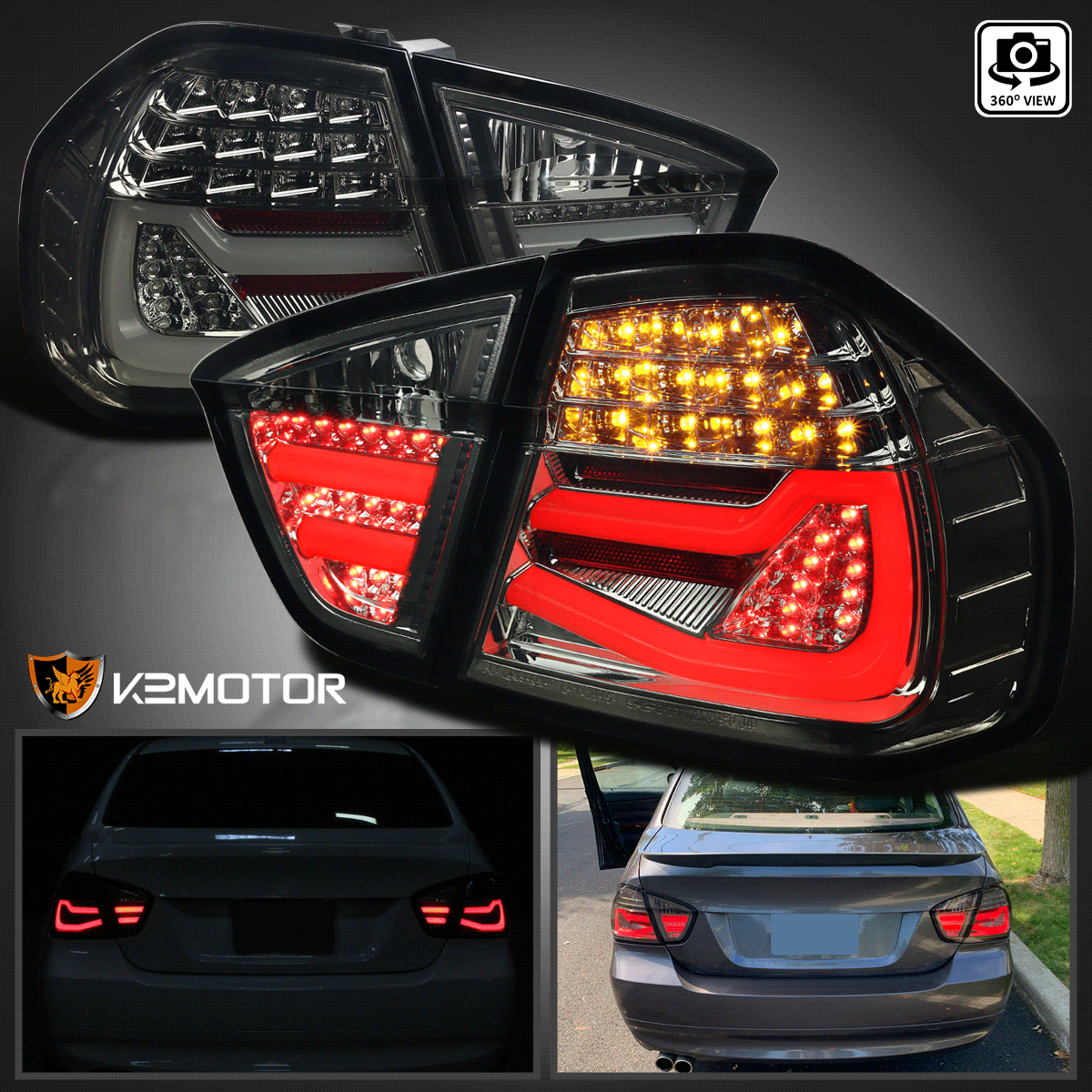 Fits 2006-2008 BMW E90 3 Series 325i 4Dr Sedan Smoke LED Tail